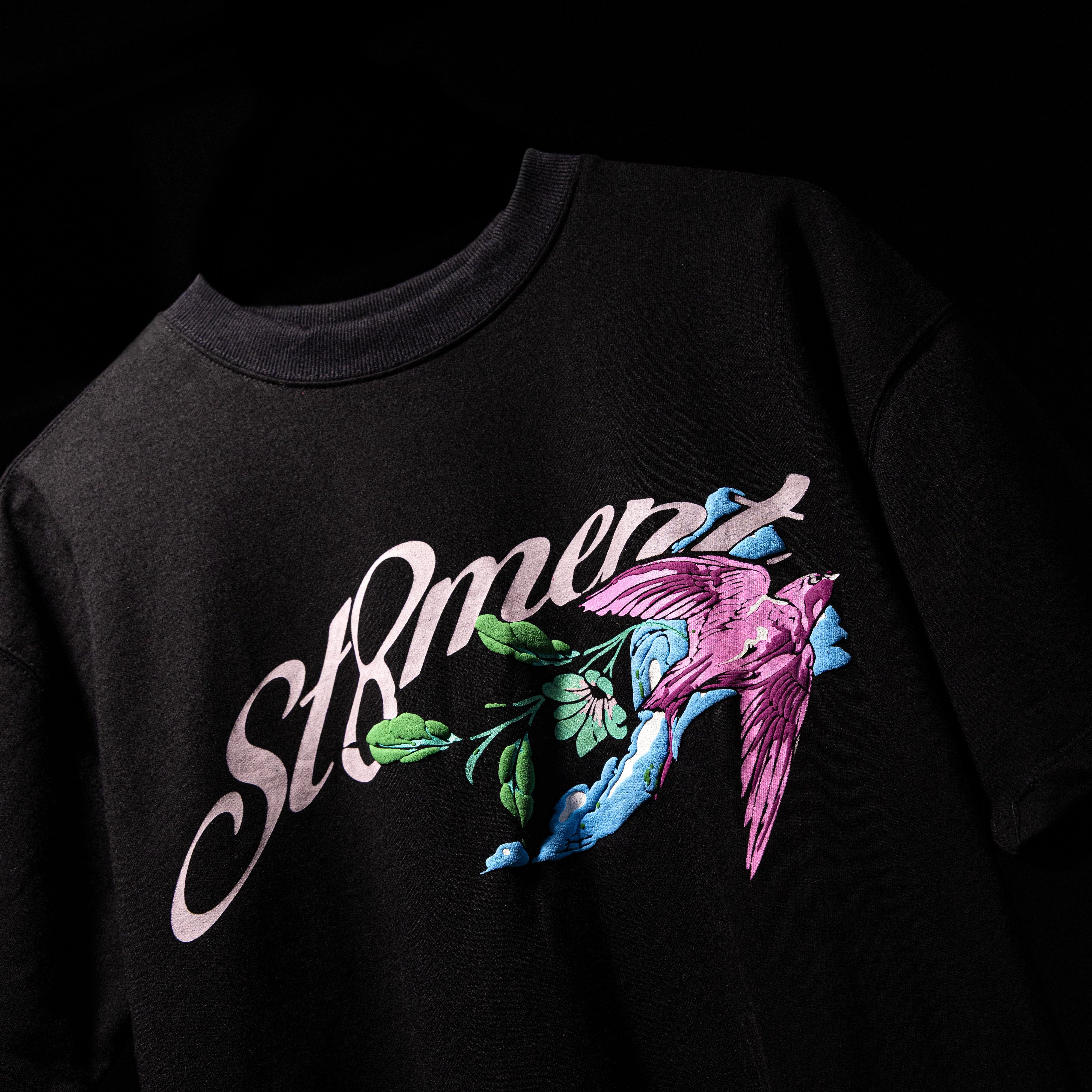 Black oversized Bird moon t-shirts