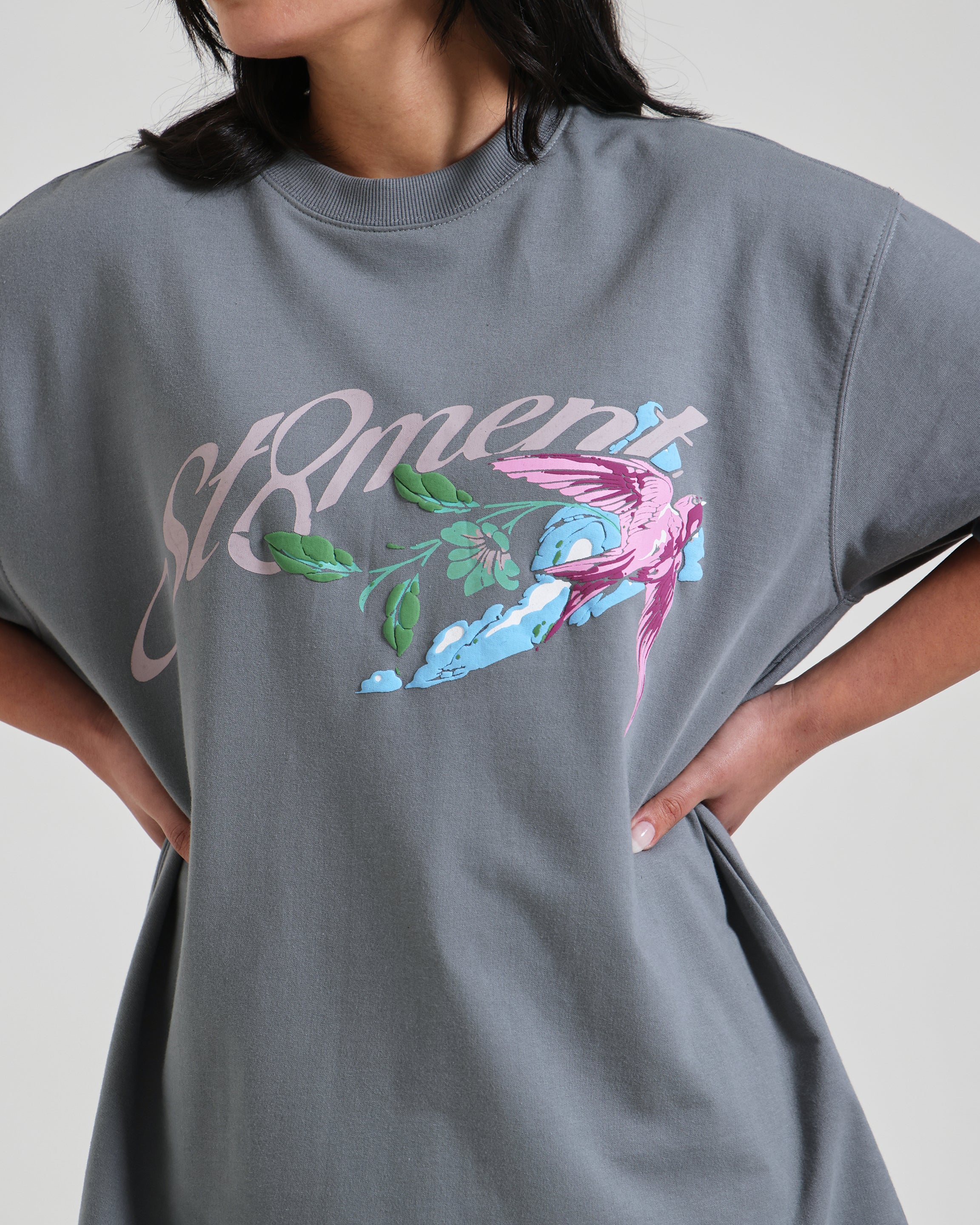 Grey oversized bird moon tshirt