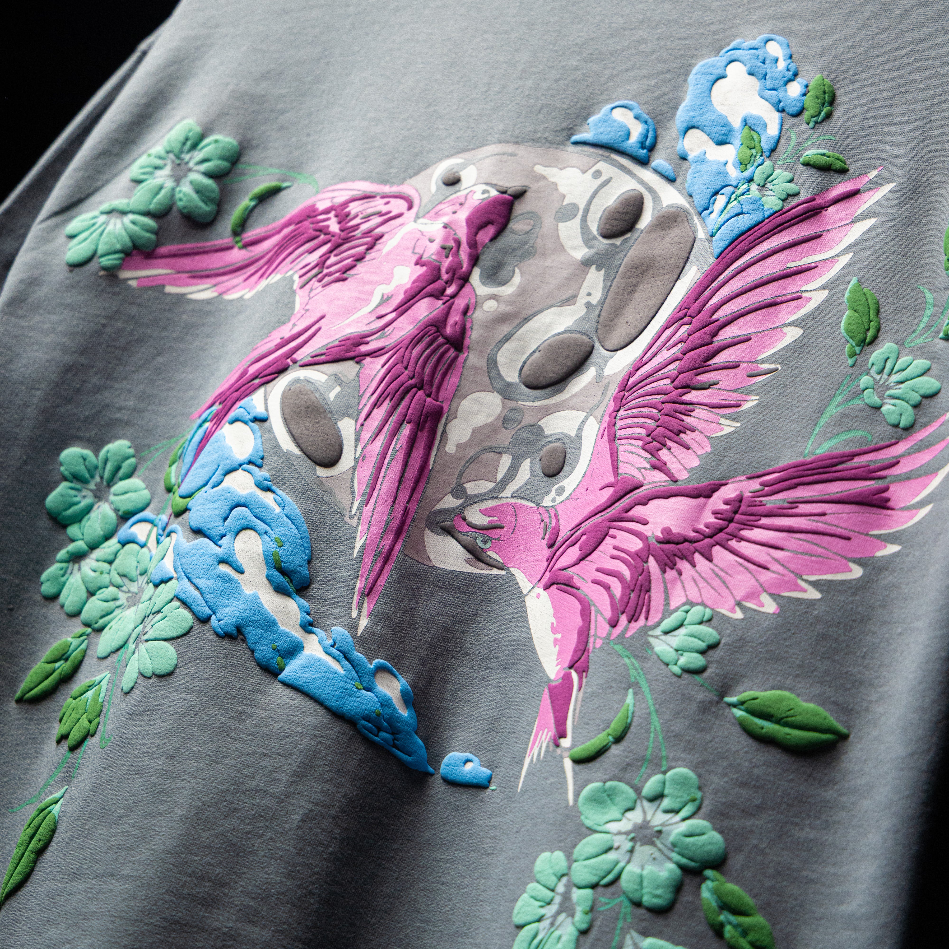 Grey oversized  bird moon tshirt