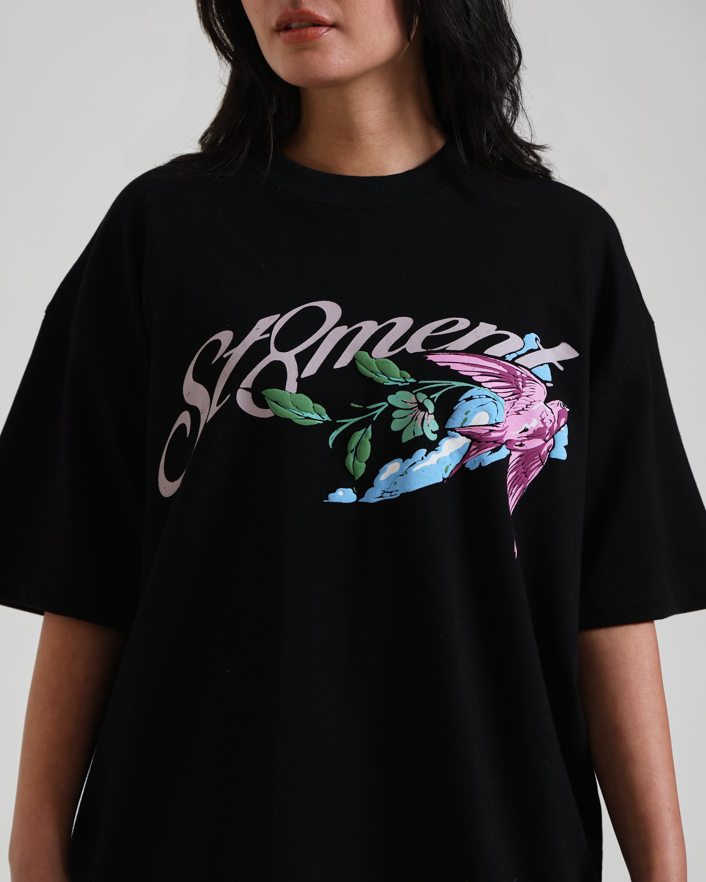 Black oversized Bird moon t-shirts